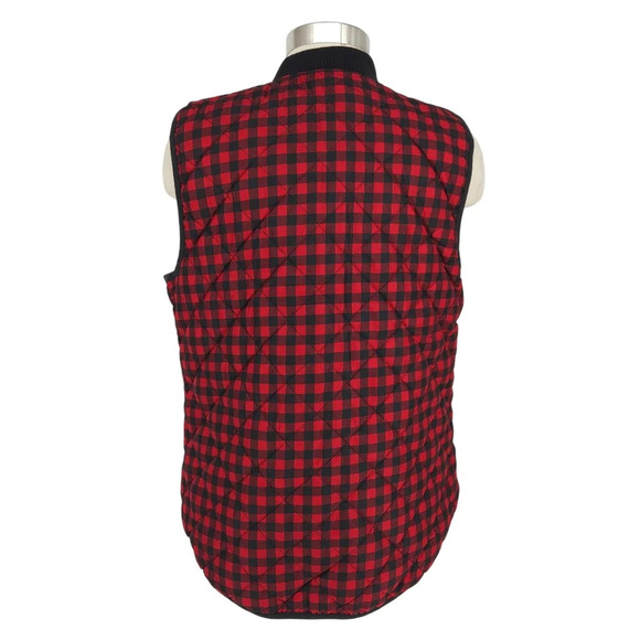 Old Navy Quilted Vest Red Buffalo Plaid Checks Sleeveless Full Zip Lightweight - Picture 4 of 8